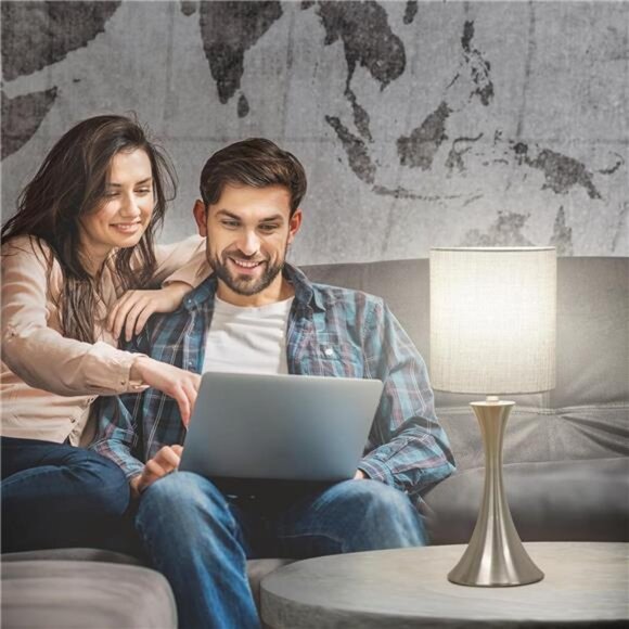 3 Way Touch Control Table Lamp, Dimmable Bedside Desk Lamp with Metal Base - Picture 5 of 7